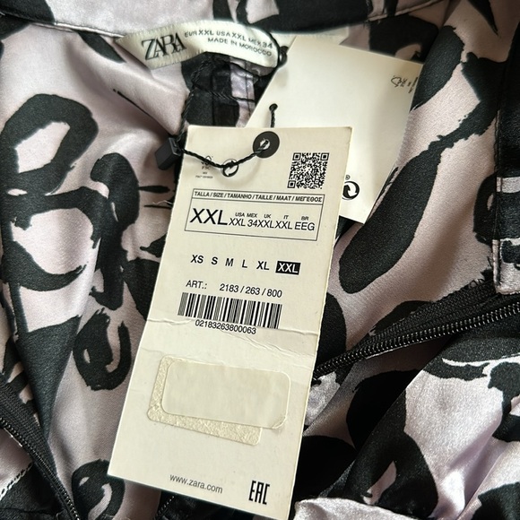 Zara The Dita Satin Ruched Long Sleeve Shirt Dress Lavender Black Floral XXL NWT - Picture 12 of 13
